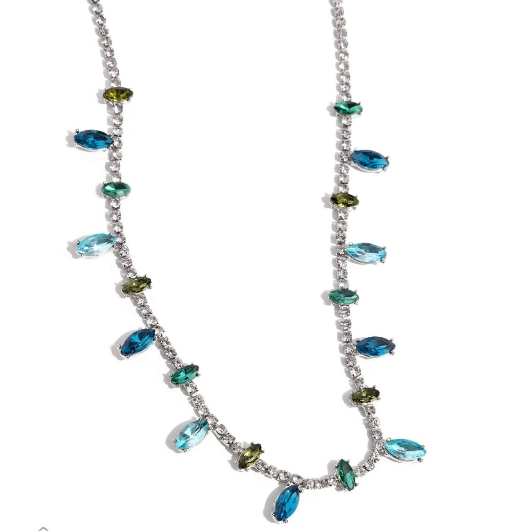 Paparazzi Silver Blue Necklace With Aquatic Gemstones Feminine Fashion Jewelry